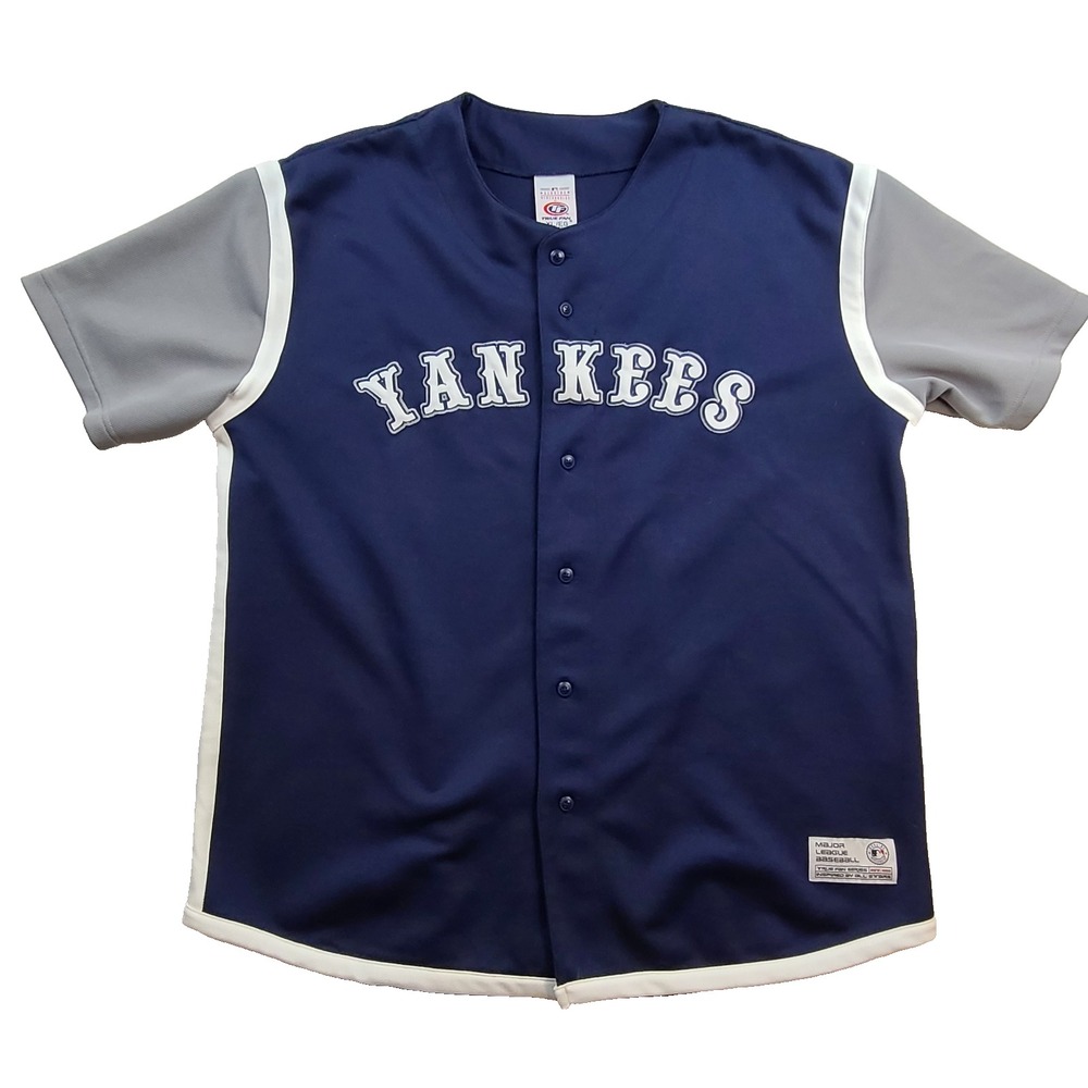 New York Yankees MLB True Fan Series Baseball Jersey Mens XL 46-48 Navy Gray